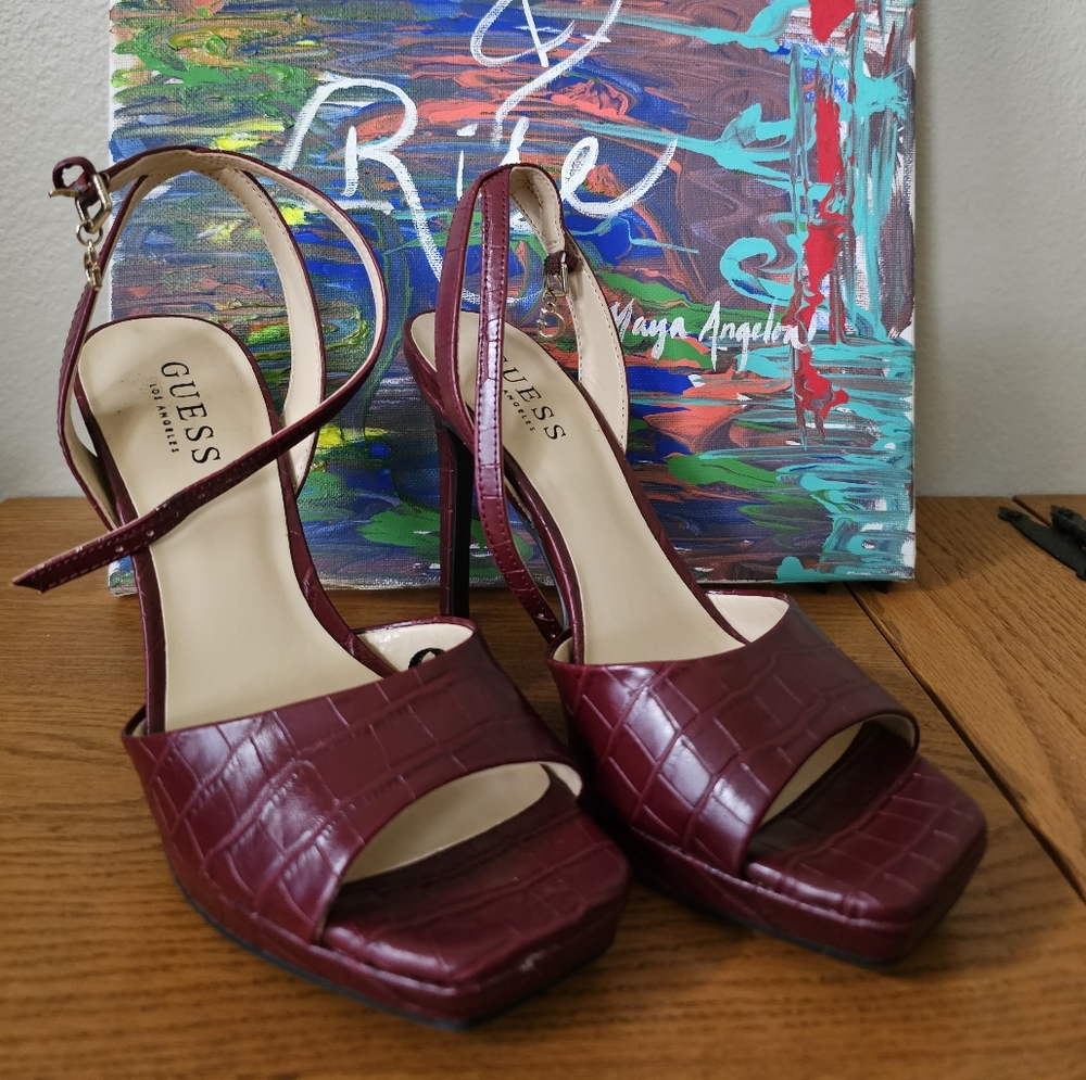 Guess Burgundy Heel-Platform Sandals